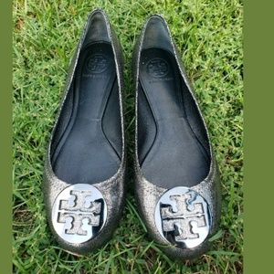Tory Burch Flat Metallic Silver Shoes 9.5